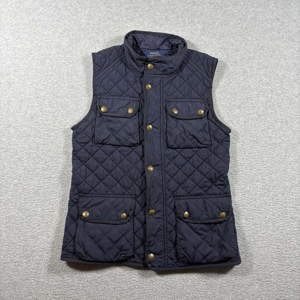 Polo Ralph Lauren Quilted Vest Girls XL 16 Navy Blue Barn Equestrian Snap Pocket